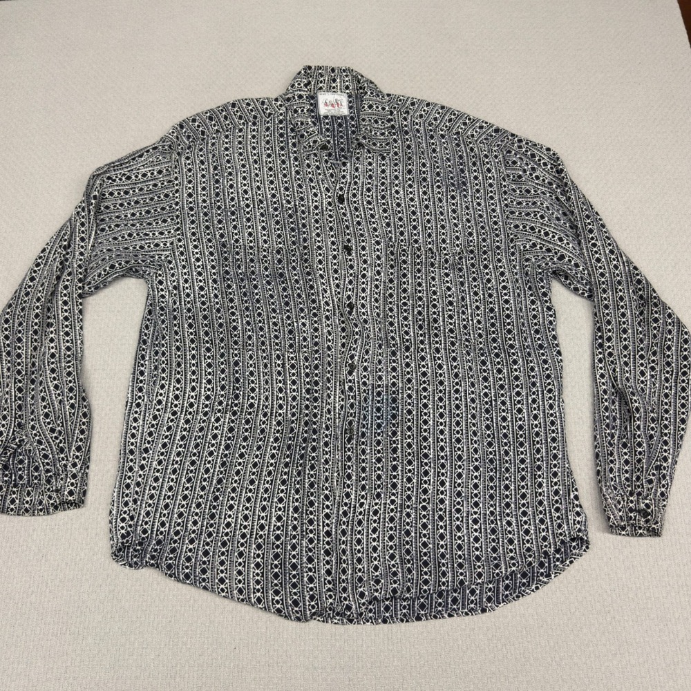 Vtg Whats Happening Shirt Mens Large Primitive Beat Tribal Geometric 90s Funky